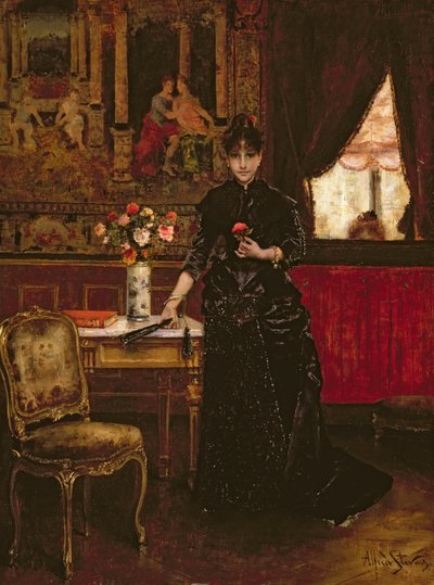 Woman with a carnation by Alfred Emile Stevens